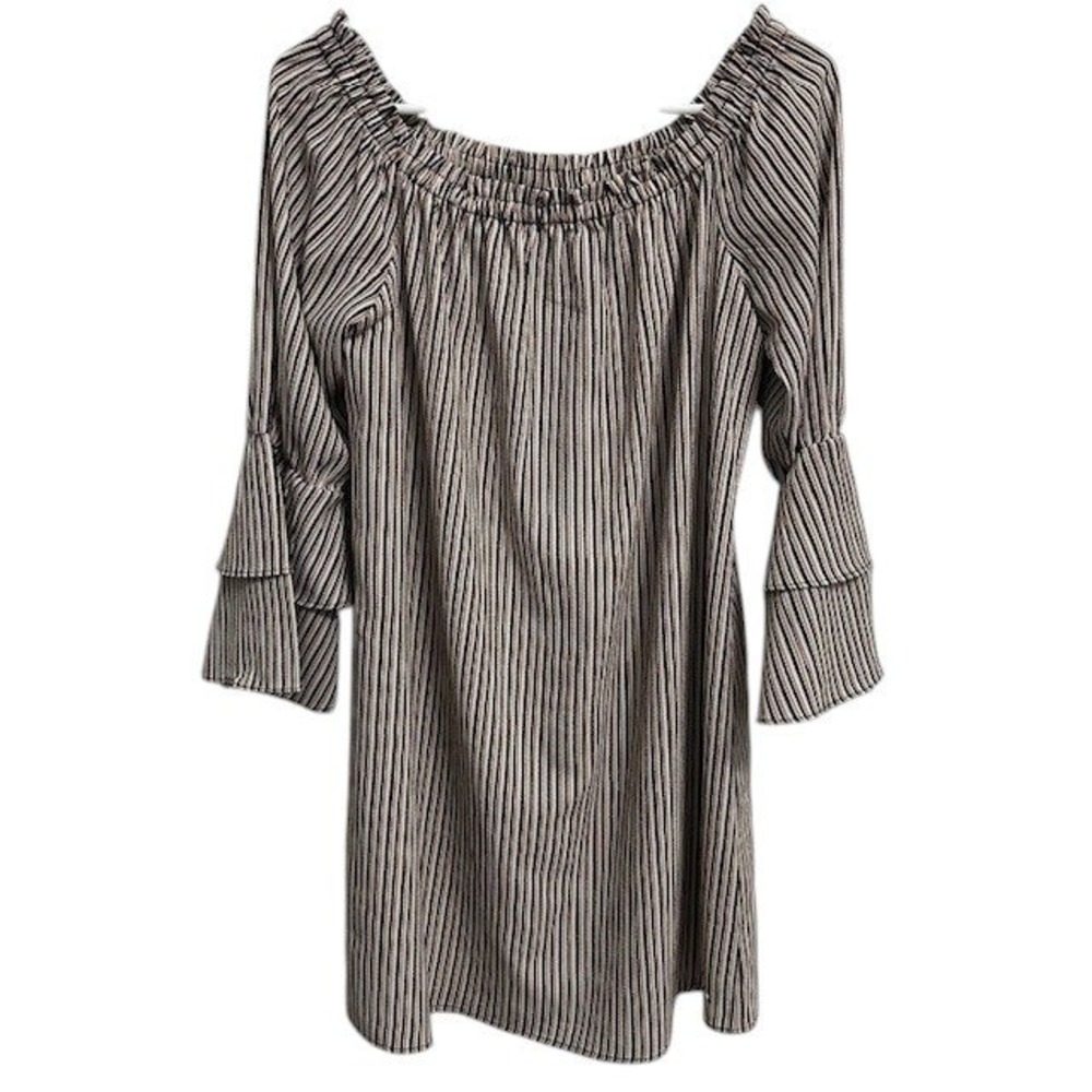 Bobeau Striped Off Shoulder Dress Ruffle Bell Sleeve‎ Casual Everyday Dress Sz S